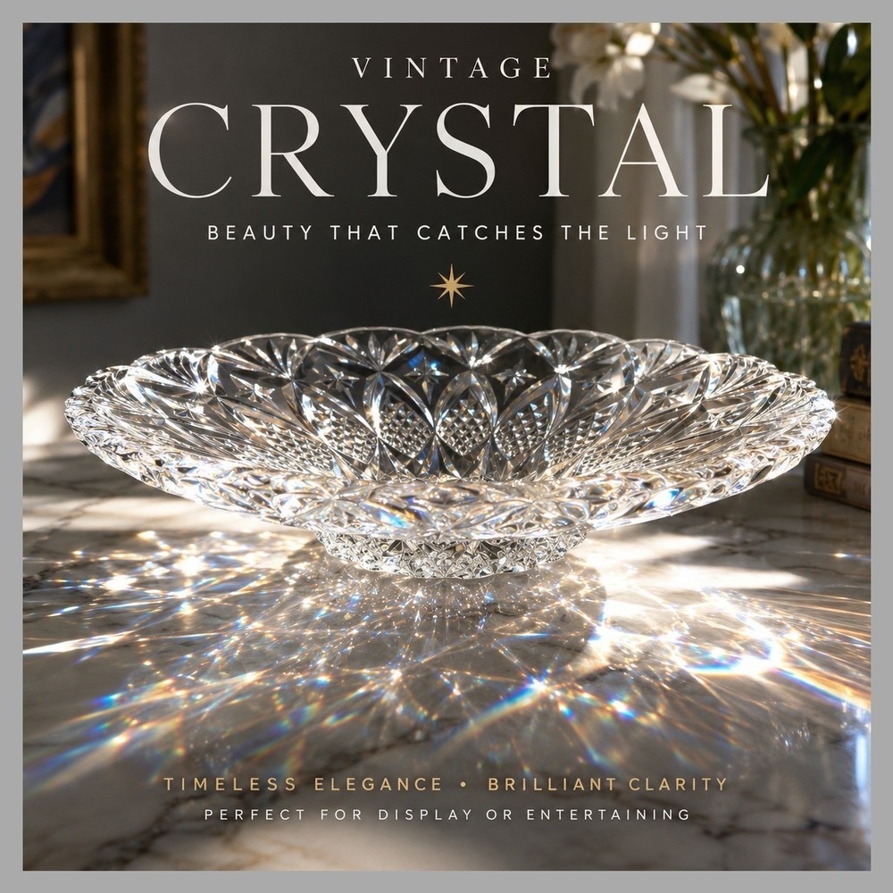 Brilliant Large 14" Vintage French Crystal Centerpiece Bowl Hobster Starburst